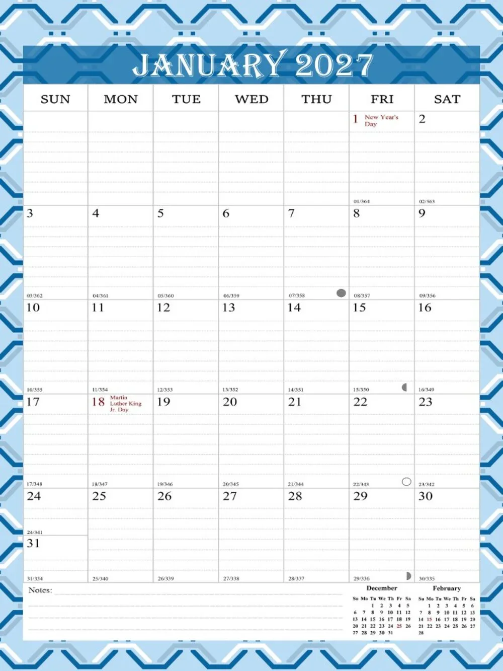 2027 Wall Calendar Spiral-bound Twin-Wire Binding - 12 Months 8.5